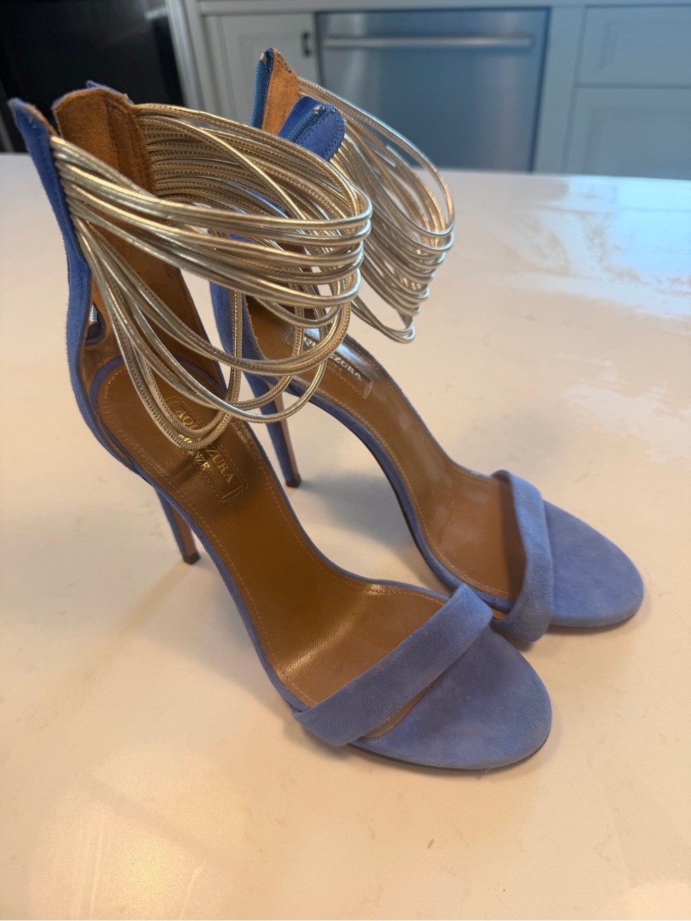 Aquazzura Blue Suede Stiletto Sandals